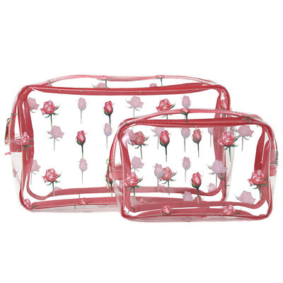 Reißverschluss zugemachte Rose Pattern Transparent PVC-Kulturtasche für Reise